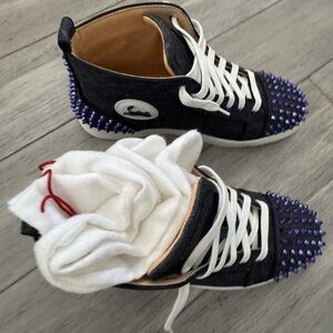 Christian Louboutin Black and Purple Spiked Sneakers